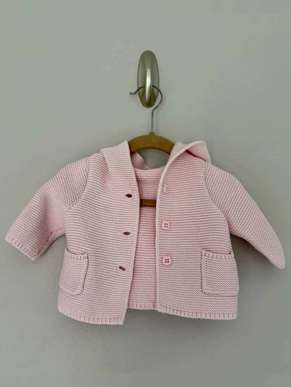 Baby Gap Bear Ear Garter Hooded Cardigan Spring 2025 Milkshake Pink Cotton: 0-3M